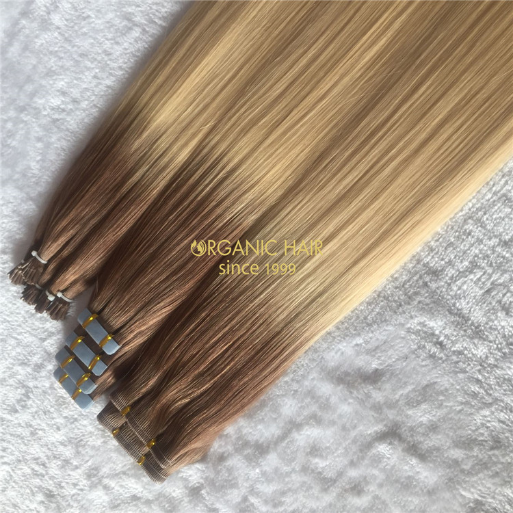 Tape in human hair extensions ombre color X148 